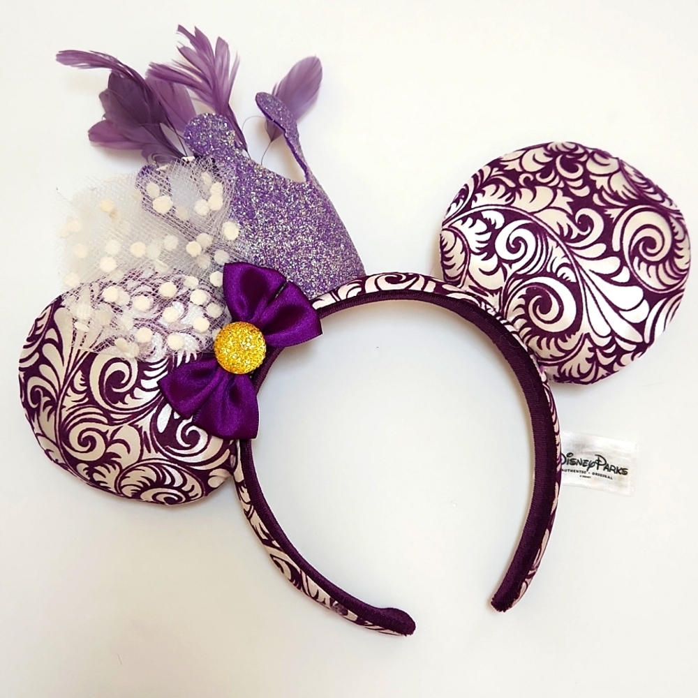 Disney Parks Purple Crown Feather Jubilee Mini Mouse Holiday Ears & bow